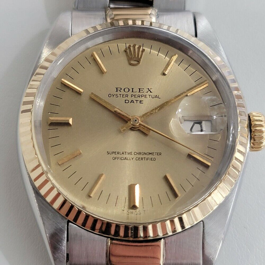 Mens Rolex Oyster Date 1500 35mm 14k Gold ss 1960s Automatic w Pouch RA166