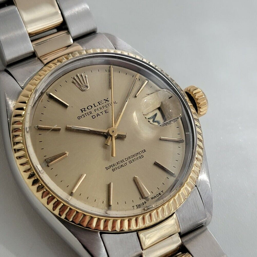 Mens Rolex Oyster Perpetual Date 14k Gold ss 1500 35mm 1960s Automatic RA168