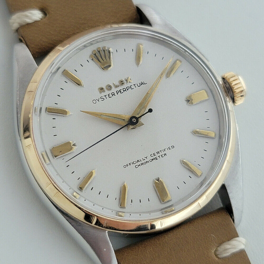 Mens Rolex Oyster Perpetual Ref 6565 34mm 14k Gold SS Automatic 1950s RA196