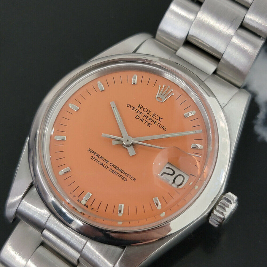 Details about  Mens Rolex Oyster Perpetual Date 1500 1970s 35mm Orange Dial Aut