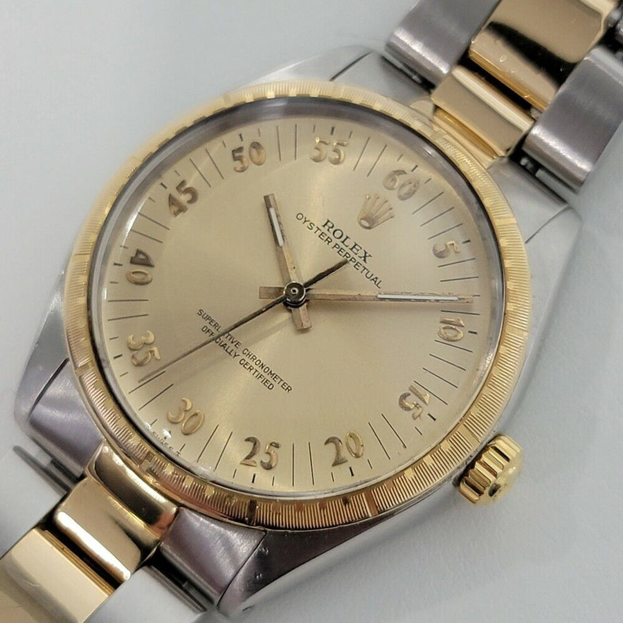 Mens Rolex Oyster Perpetual 1038 35mm 18k Gold SS 1980s Automatic Swiss RA281