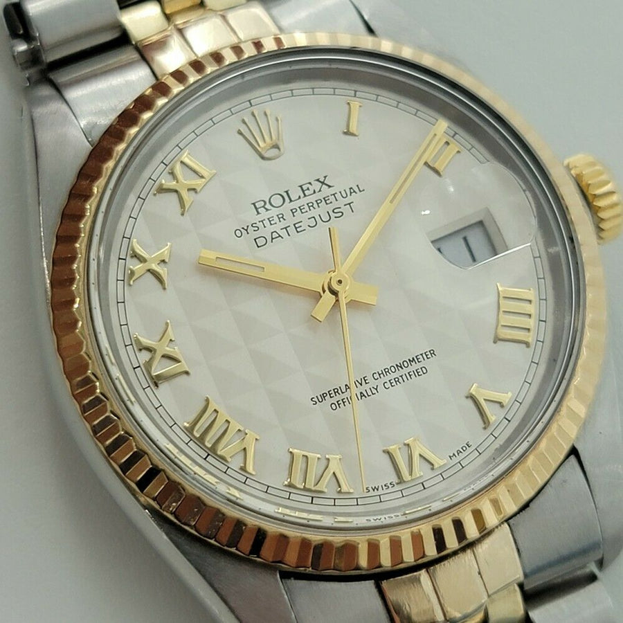 Mens Rolex Datejust Ref 16013 36mm 18k Gold SS Automatic 1980s Rare Dial RA298