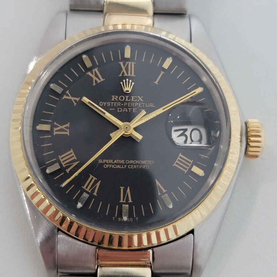 Mens Rolex Oyster Perpetual Date 1501 35mm 18k SS 1970s Automatic Swiss RA250