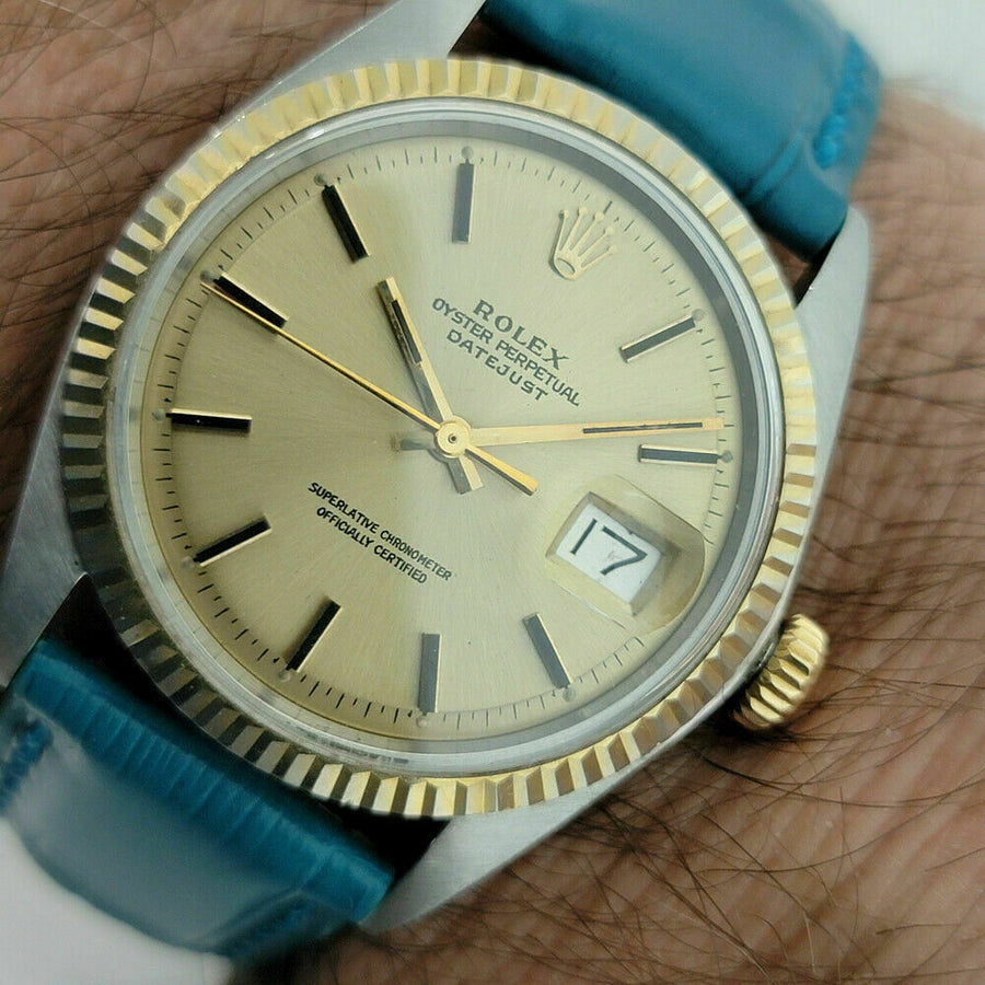 Mens Rolex Oyster Datejust 1601 36mm 18k SS Automatic 1970s Vintage Swiss RA170