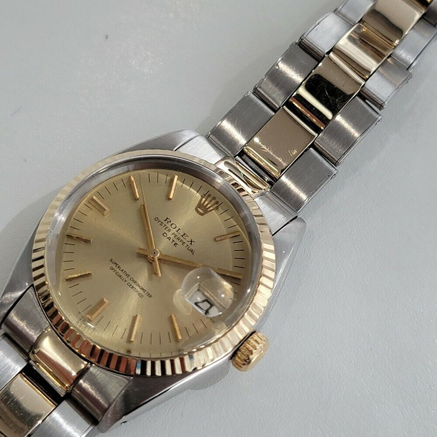 Mens Rolex Oyster Date 1500 35mm 14k Gold ss 1960s Automatic w Pouch RA166