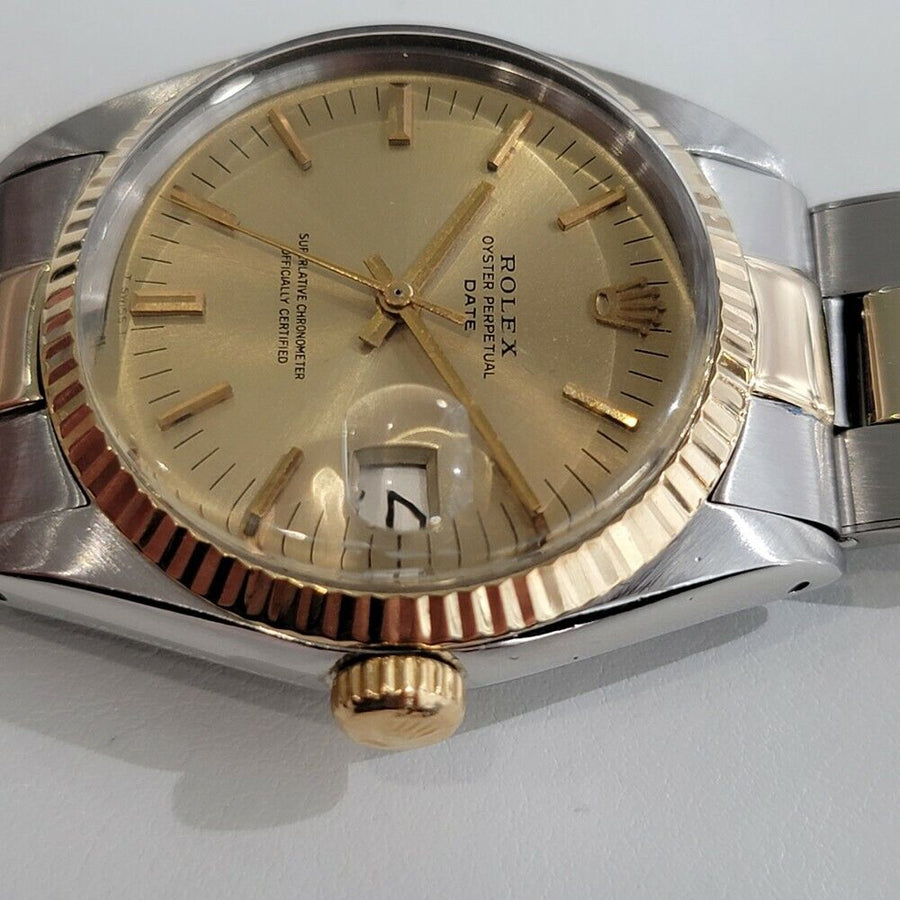 Mens Rolex Oyster Date 1500 35mm 14k Gold ss 1960s Automatic w Pouch RA166