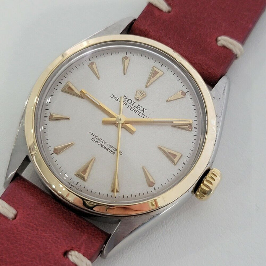 Mens Rolex Oyster Perpetual 6085 34mm 14k SS Bubbleback 1950s Automatic RA213R