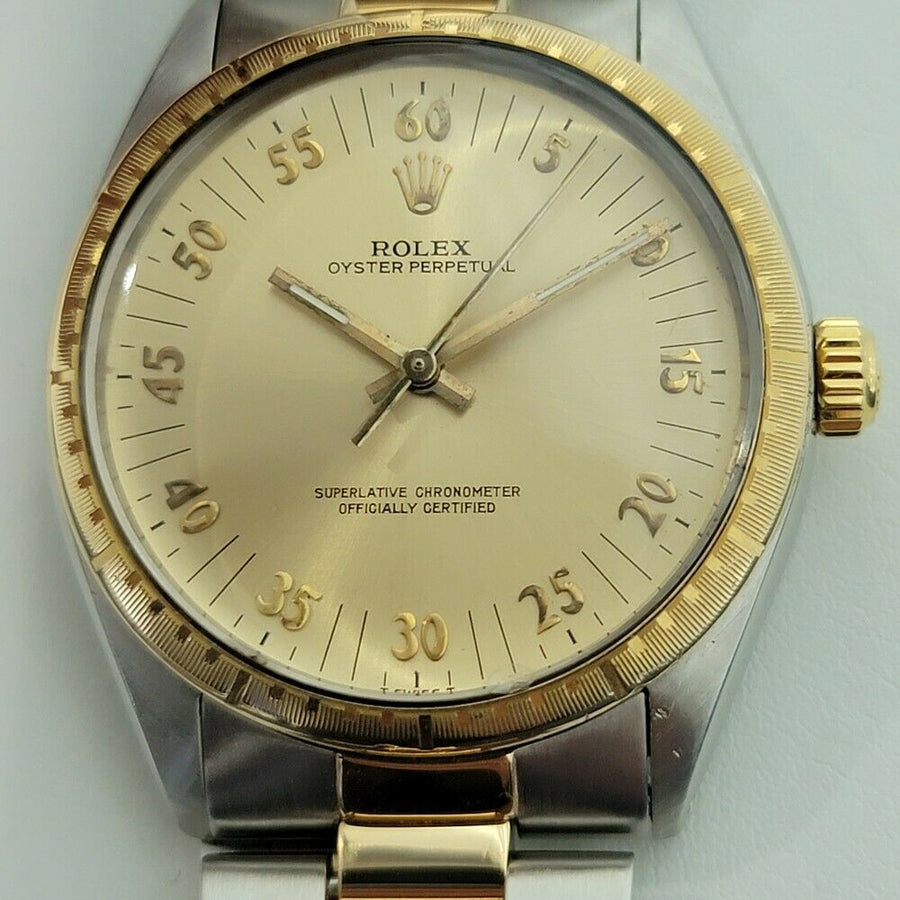 Mens Rolex Oyster Perpetual Ref 1038 35mm 18k SS Automatic 1980s Swiss BEVERLY HILLS VINTAGE WATCHES