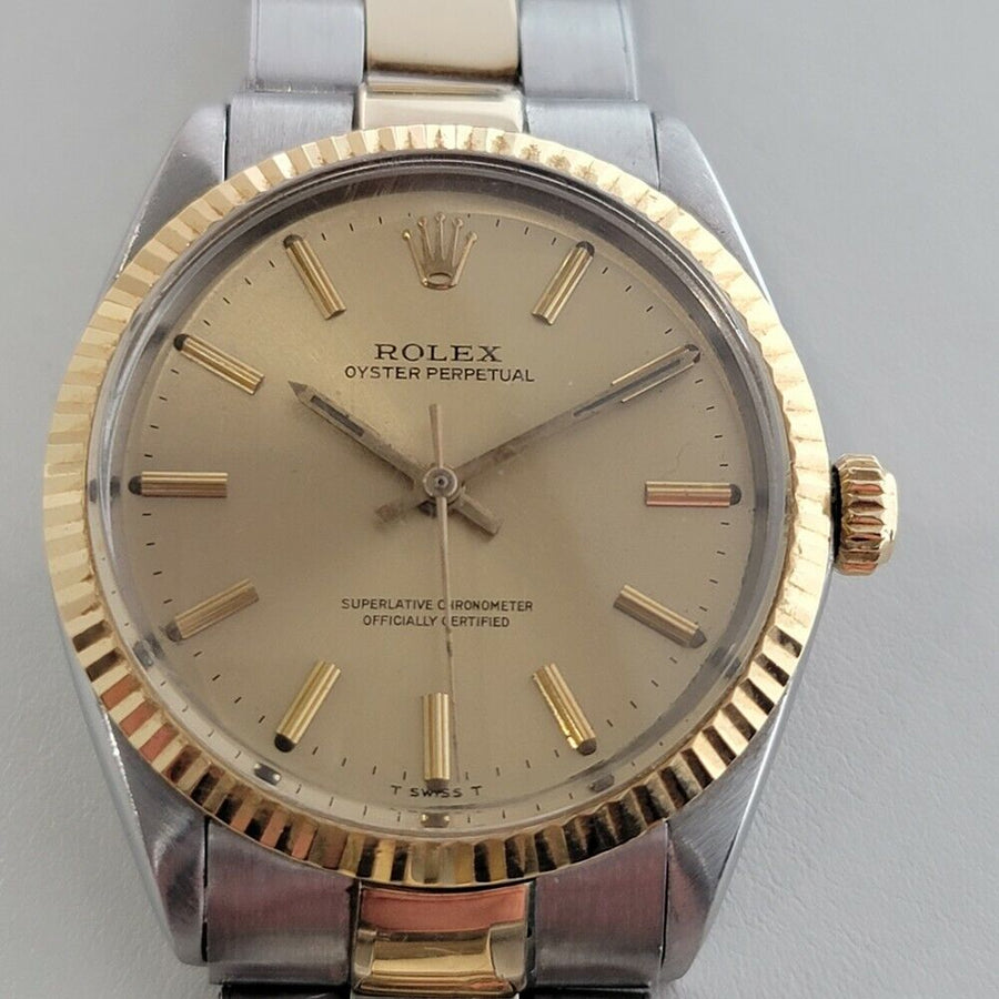 Mens Rolex Oyster Perpetual 5500 35mm 14k Gold SS 1960s Automatic Vintage RA179