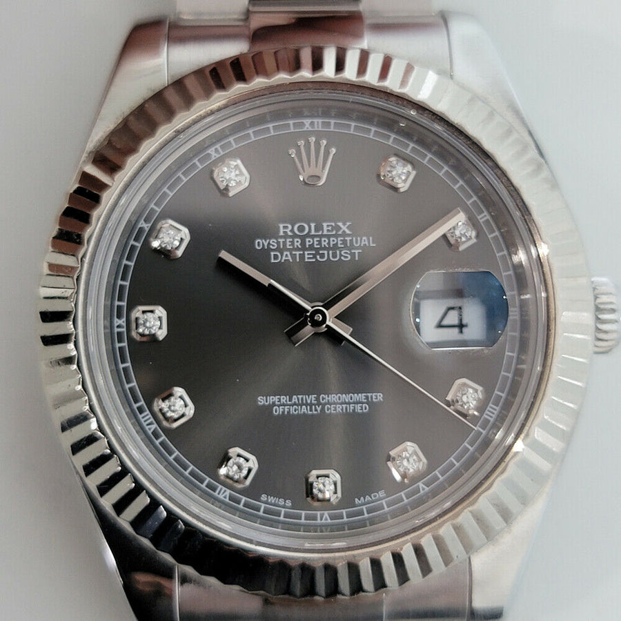 Mens Rolex Datejust II 116334 41mm Rhodium Diamond Dial Automatic 2010s RJC150