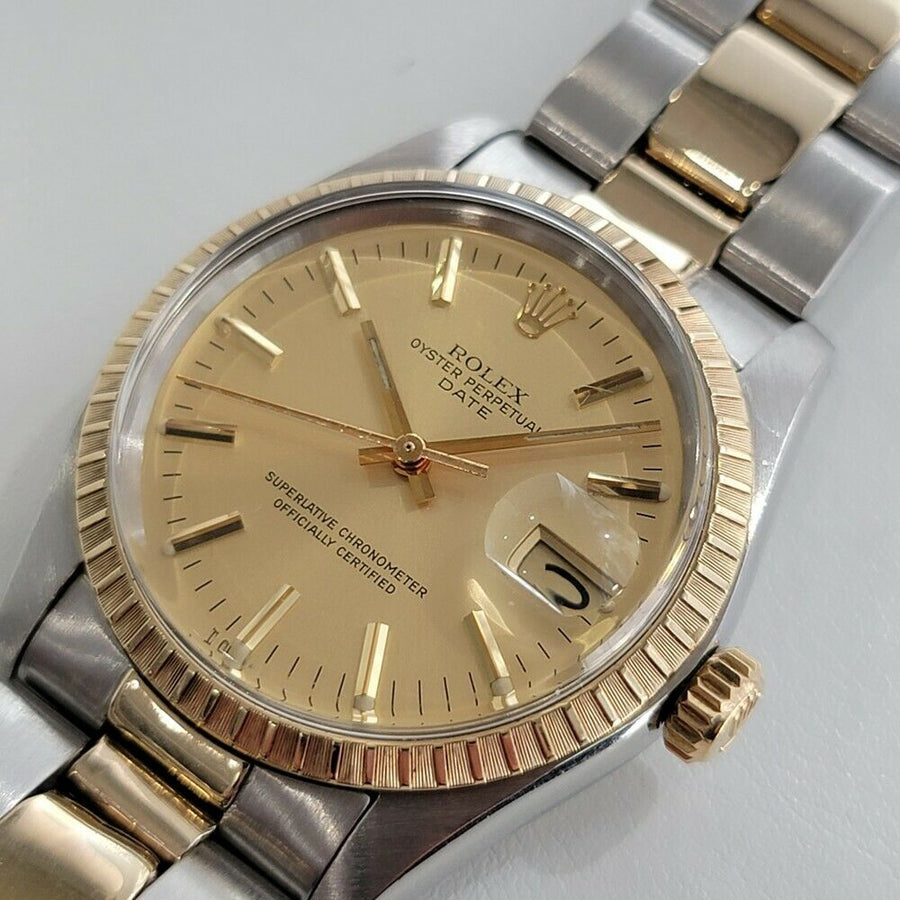 Mens Rolex Oyster Perpetual Date 1505 35mm 14k Gold ss Automatic 1970s RA165
