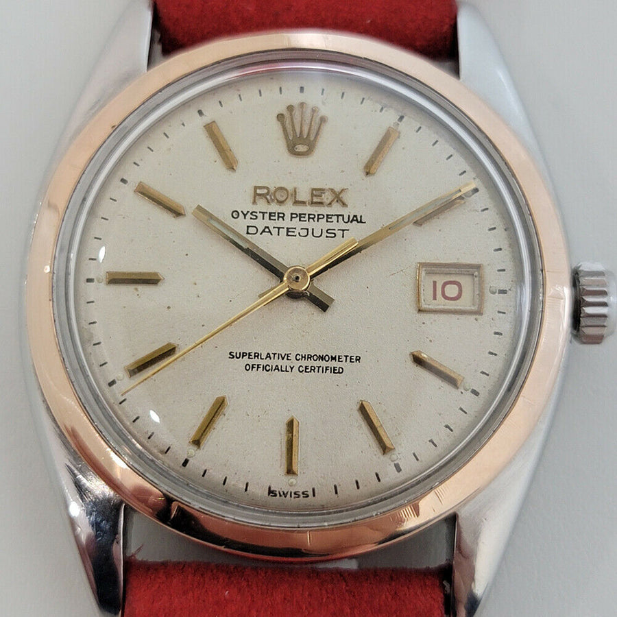 Mens Rolex Oyster Datejust Ref 6075 36mm 14k SS Automatic 1950s Vintag BEVERLY HILLS VINTAGE WATCHES