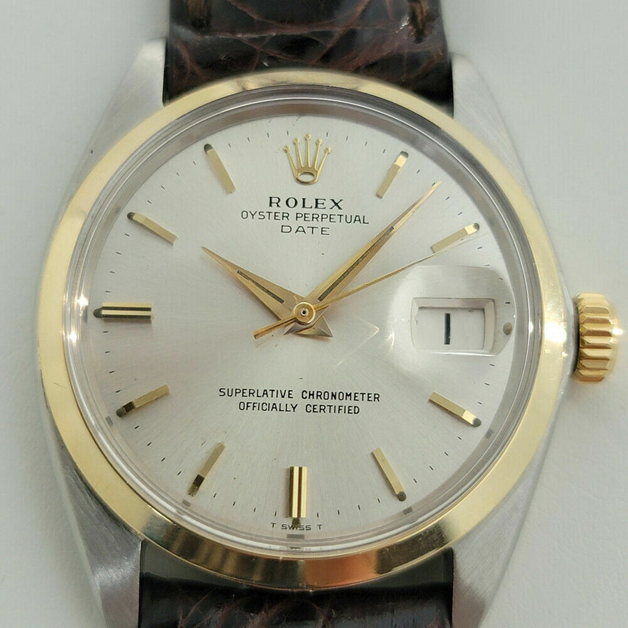 Mens Rolex Oyster Perpetual Date 1500 35mm 14K SS 1960s Automatic Vintage RA205