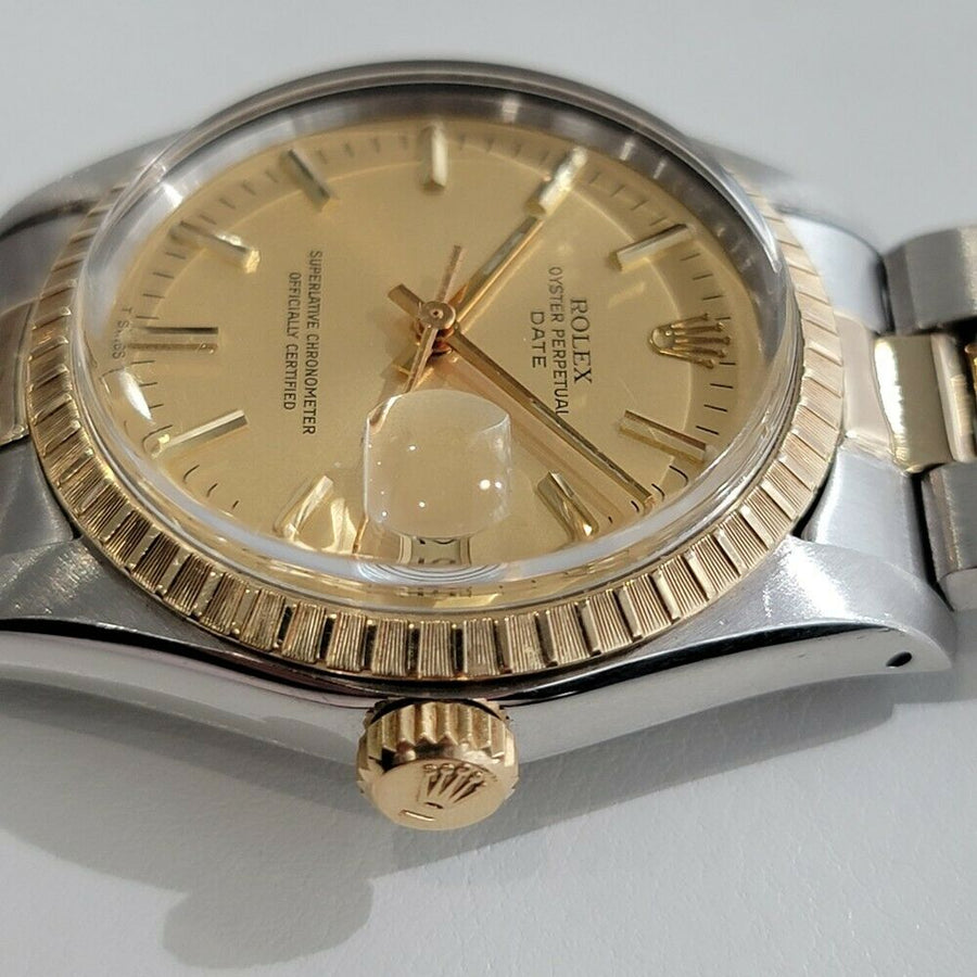 Mens Rolex Oyster Perpetual Date 1505 35mm 14k Gold ss Automatic 1970s RA165