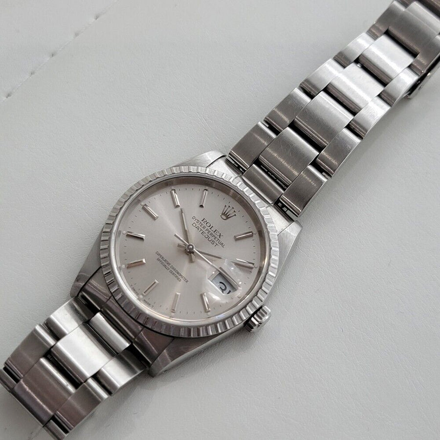 Mens Rolex Oyster Box Tags Papers Datejust Ref 16220 36mm Automatic 1980s RA302