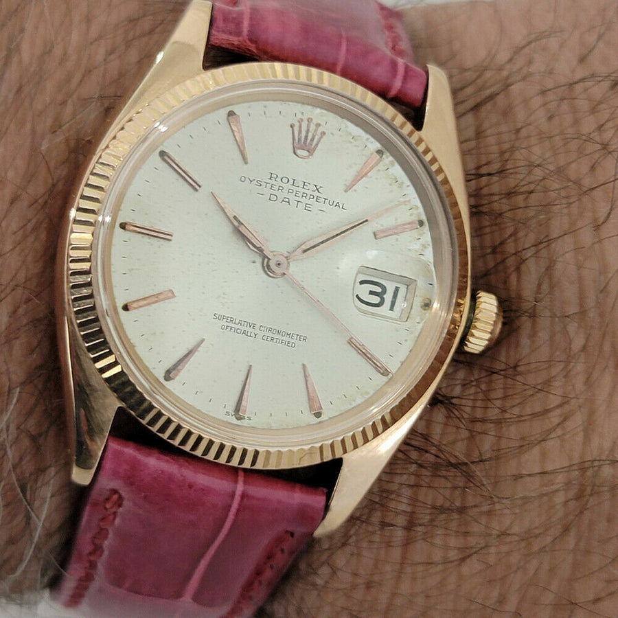 Mens Rolex Oyster Date Ref 1503 35mm 18k Rose Gold 1960s Automatic Swiss RJC179