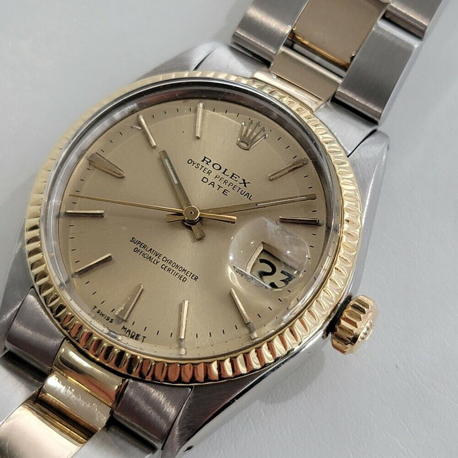 Mens Rolex Oyster Perpetual Date 14k Gold ss 1500 35mm 1960s Automatic RA168