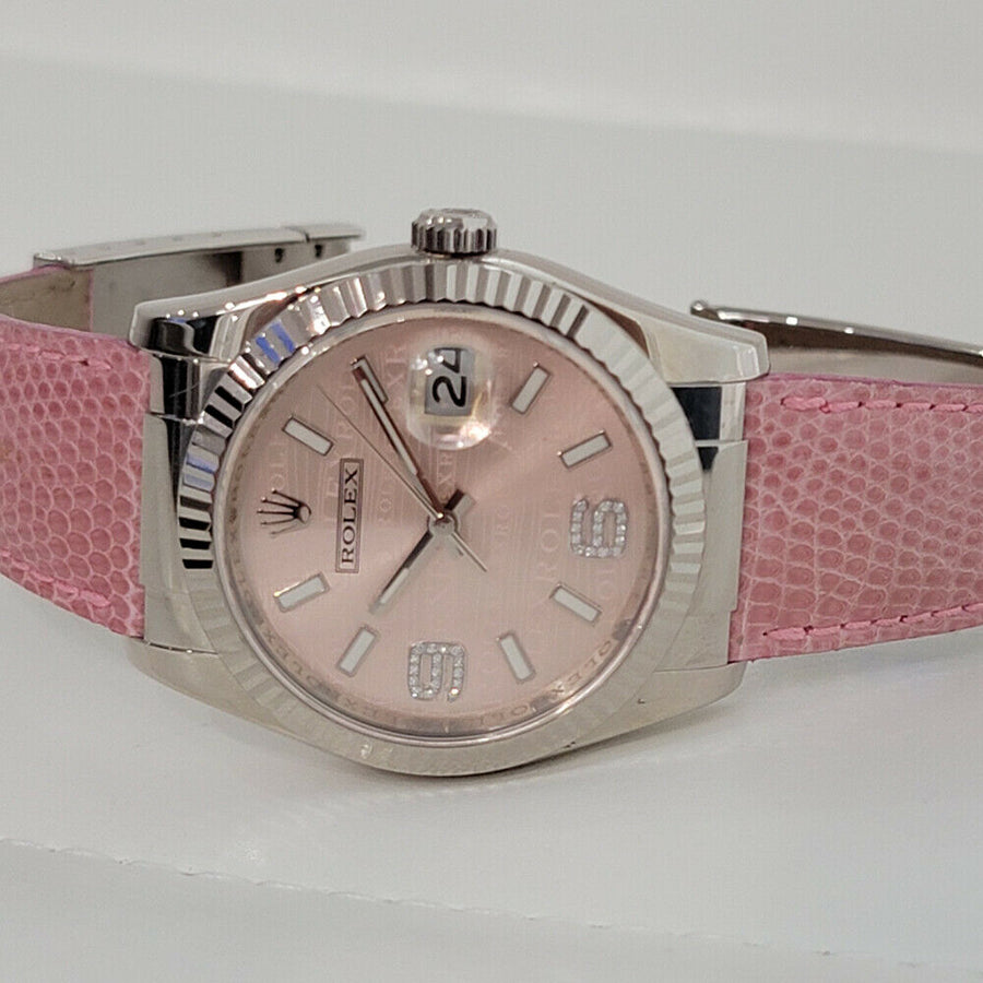 Mens Rolex Datejust 116139 36mm 18k White Gold Special Pink Dial 2000s RJC108