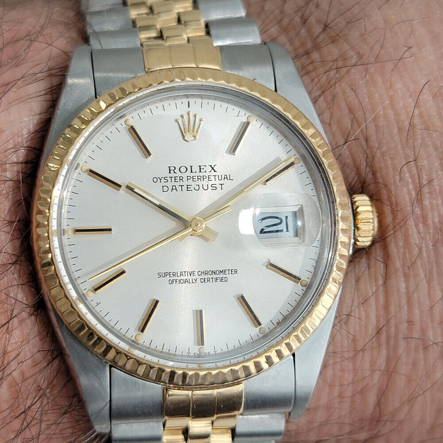 Mens Rolex Datejust Ref 16013 36mm 18k Gold SS 1980s Quick Automatic Swiss RA270