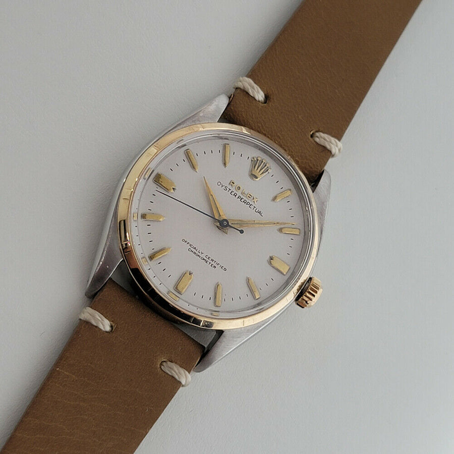 Mens Rolex Oyster Perpetual Ref 6565 34mm 14k Gold SS Automatic 1950s RA196