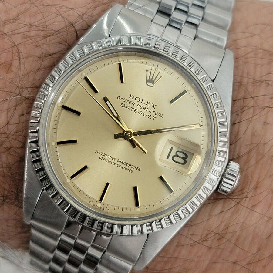 Mens Rolex Oyster Datejust 1603 36mm Stainless Auto 1970s Swiss Vintage RA226