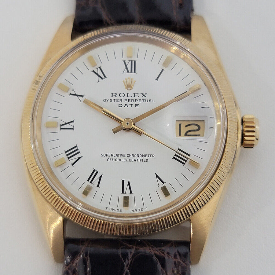 Mens Rolex Oyster Perpetual Date 1507 18k Solid Gold 35mm Automatic 1960s RA218B