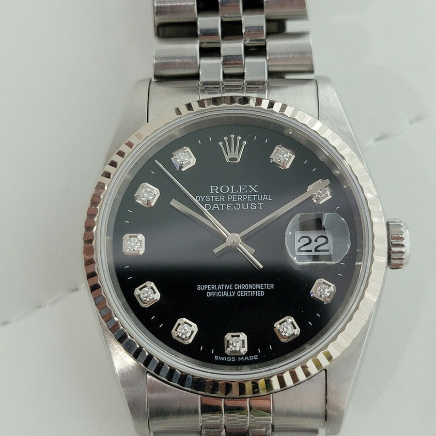 Mens Rolex Oyster Datejust 16234 36mm 18k SS Automatic Diamond Dial 2000s RJC111