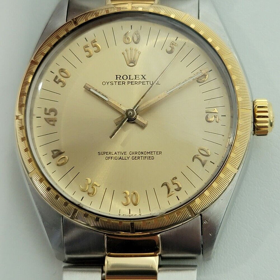 Mens Rolex Oyster Perpetual 1038 35mm 18k Gold SS 1980s Automatic Swiss RA281