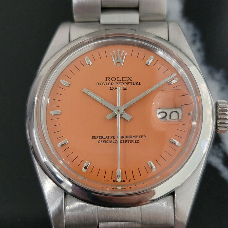 Details about  Mens Rolex Oyster Perpetual Date 1500 1970s 35mm Orange Dial Aut