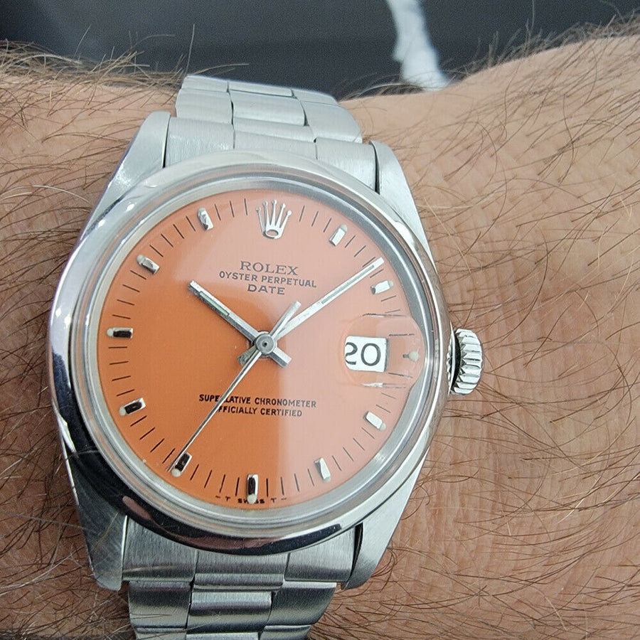 Details about  Mens Rolex Oyster Perpetual Date 1500 1970s 35mm Orange Dial Aut