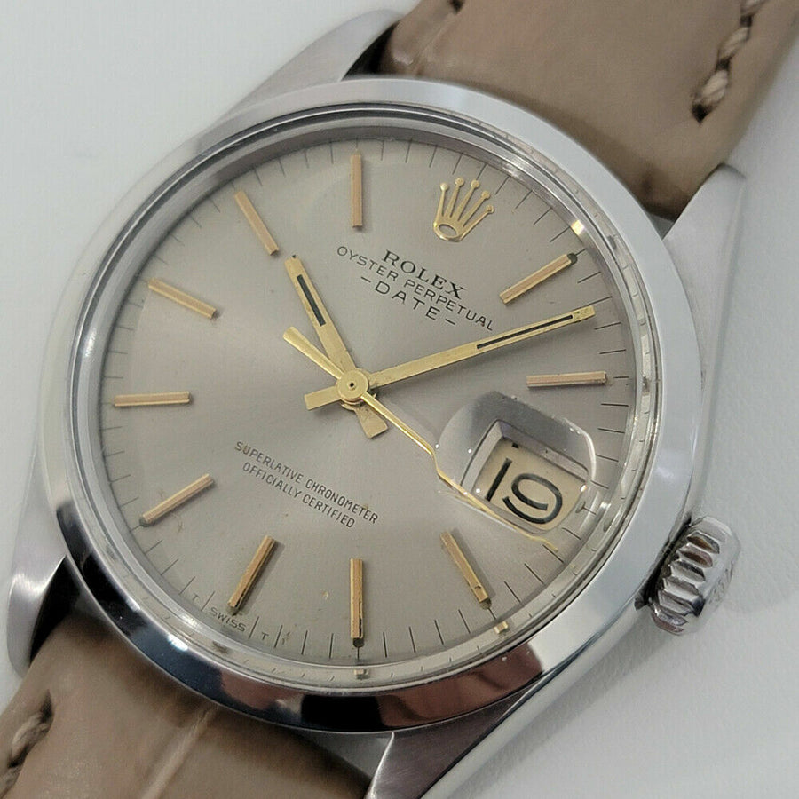 Mens Rolex Oyster Perpetual Date 1500 1970s 35mm Automatic w Rolex Pouch RA190T