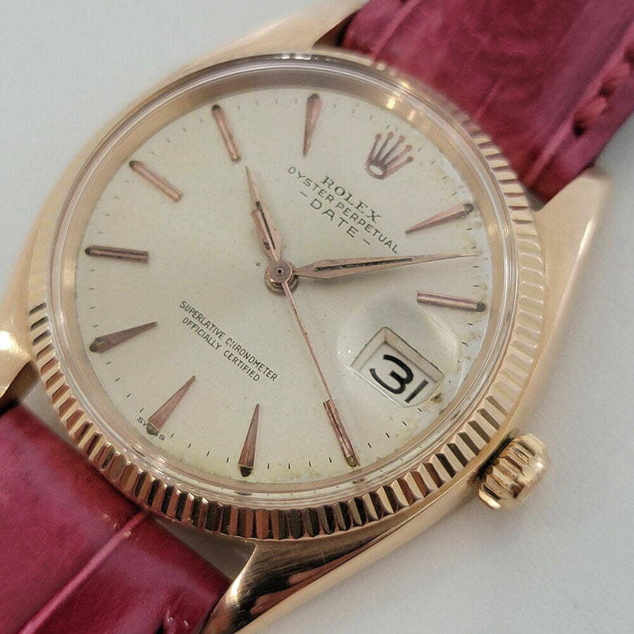 Mens Rolex Oyster Date Ref 1503 35mm 18k Rose Gold 1960s Automatic Swiss RJC179