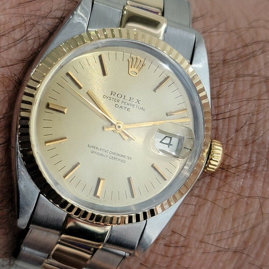 Mens Rolex Oyster Date 1500 35mm 14k Gold ss 1960s Automatic w Pouch RA166