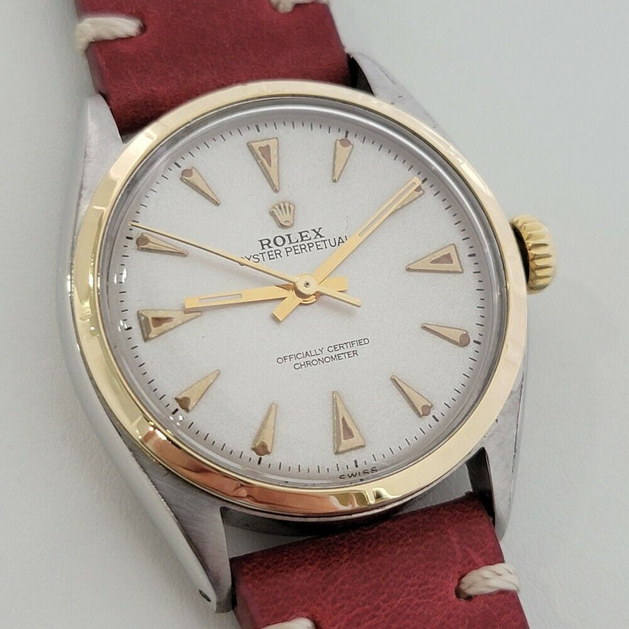 Mens Rolex Oyster Perpetual 6085 34mm 14k SS Bubbleback 1950s Automatic RA213R