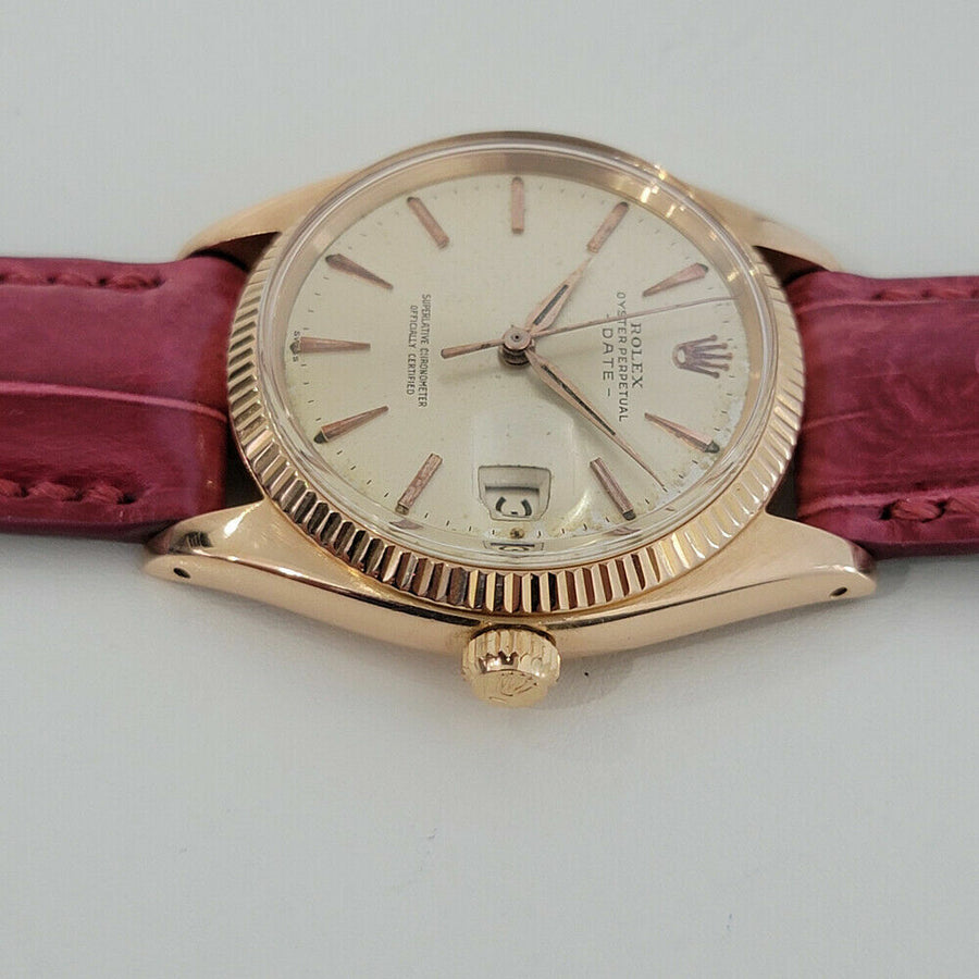 Mens Rolex Oyster Date Ref 1503 35mm 18k Rose Gold 1960s Automatic Swiss RJC179