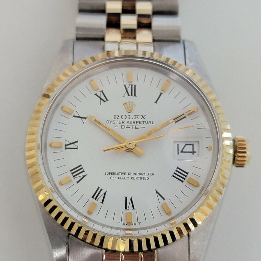 Mens Rolex Oyster Perpetual Date 15000 35mm 18k Gold ss Automatic 1980s RJC180