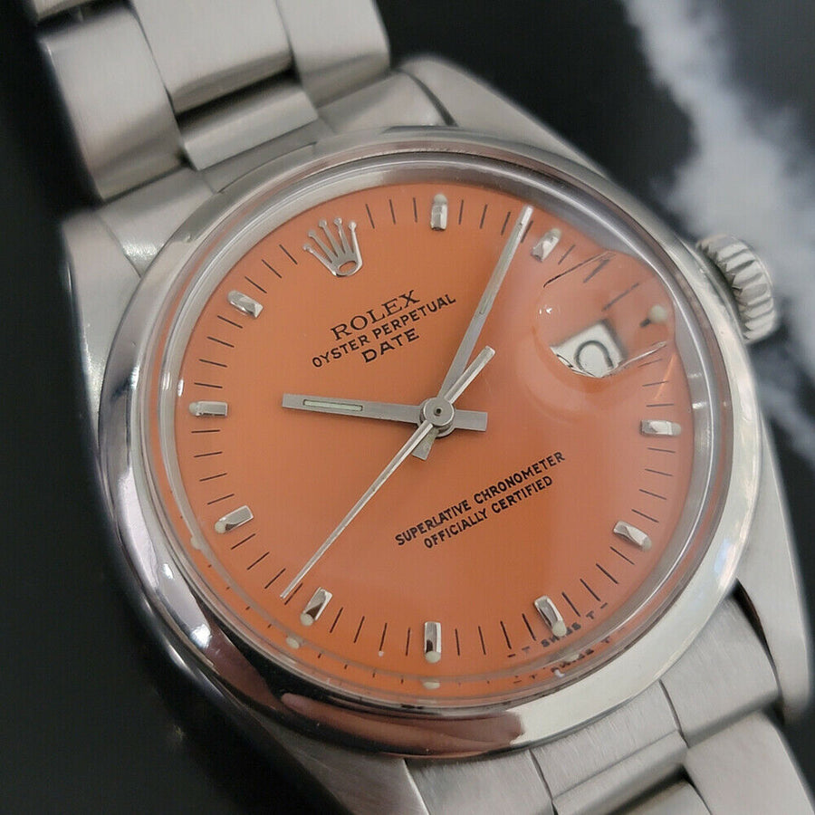 Details about  Mens Rolex Oyster Perpetual Date 1500 1970s 35mm Orange Dial Aut