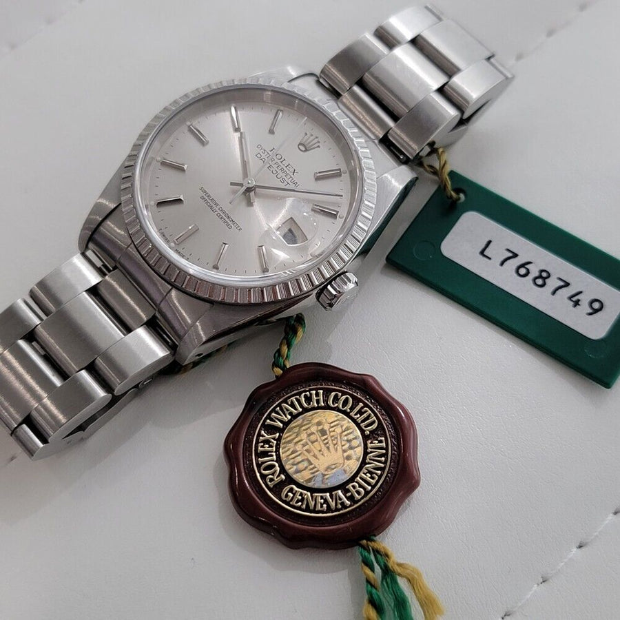 Mens Rolex Oyster Box Tags Papers Datejust Ref 16220 36mm Automatic 1980s RA302