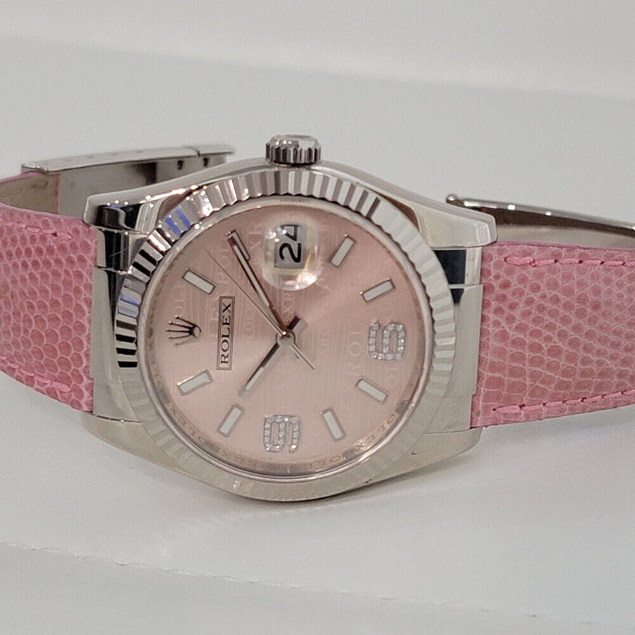 Mens Rolex Datejust 18k White Gold 116139 Diamonds 36mm Pink Dial 2000s RJC108