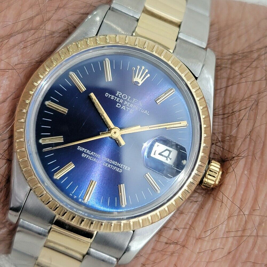 Mens Rolex Oyster Perpetual Date 15053 35mm 14k Gold ss 1980s Auto Quick RA272