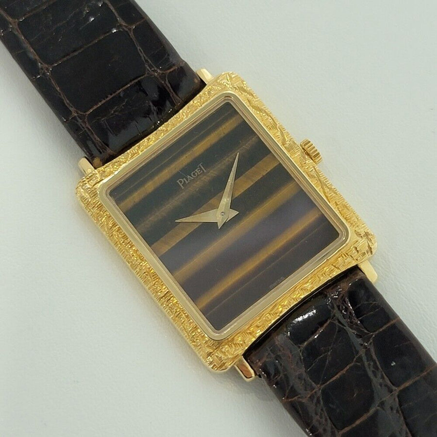Unisex Piaget Protocole 25mm 18k Gold Tiger Eye Dress Watch 1970s original RA295