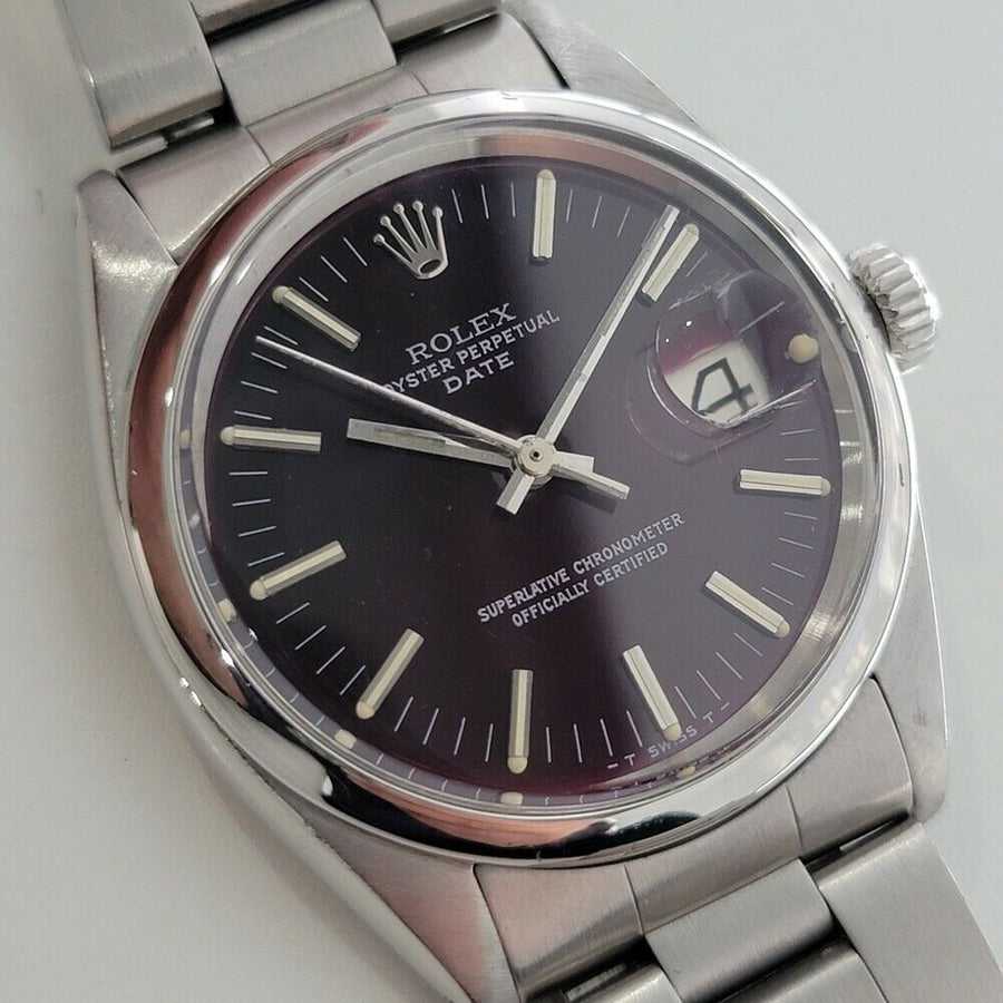 Mens Rolex Oyster Perpetual Date 1501 35mm 1960s Burgundy Dial Automatic RA111