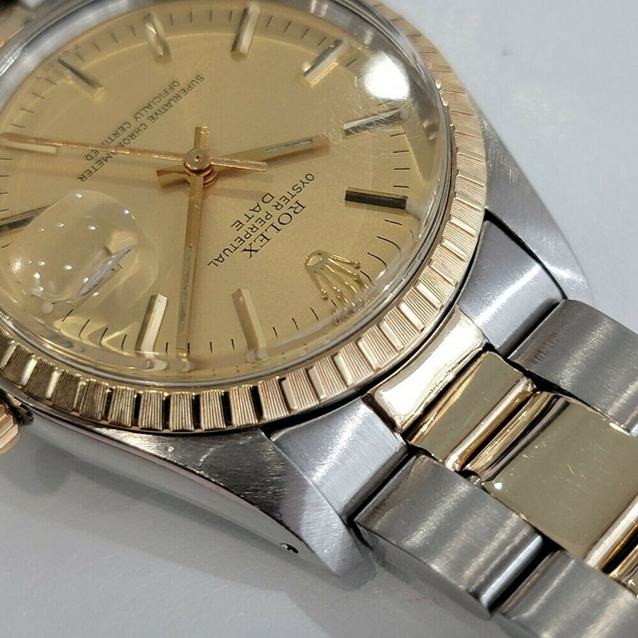 Mens Rolex Oyster Perpetual Date 1505 35mm 14k Gold ss Automatic 1970s RA165