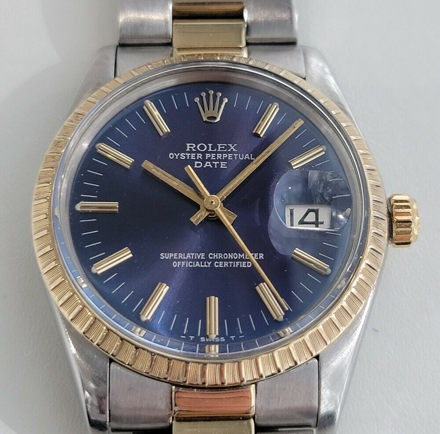 Mens Rolex Oyster Perpetual Date 15053 35mm 14k Gold ss 1980s Auto Quick RA272