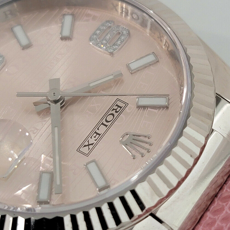 Mens Rolex Datejust 116139 36mm 18k White Gold Special Pink Dial 2000s RJC108