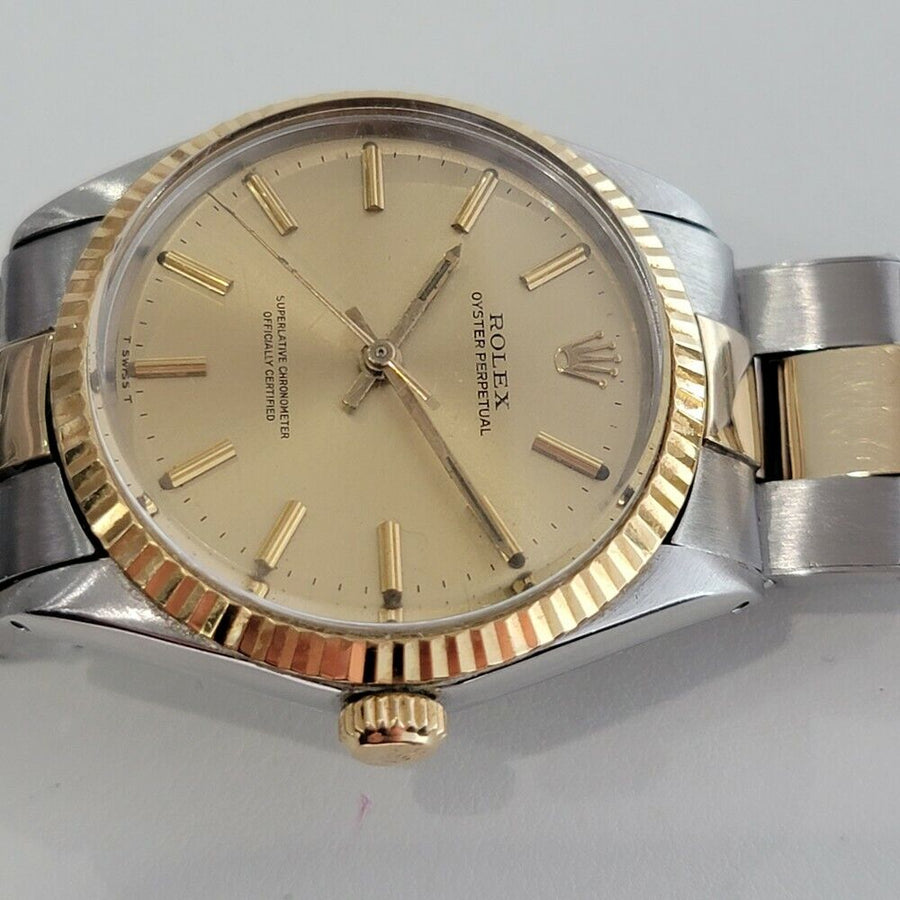 Mens Rolex Oyster Perpetual 5500 35mm 14k Gold SS 1960s Automatic Vintage RA179
