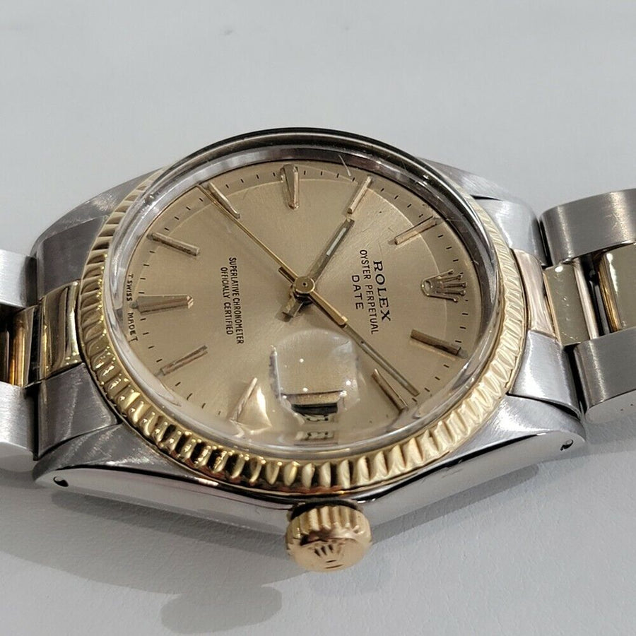 Mens Rolex Oyster Perpetual Date 14k Gold ss 1500 35mm 1960s Automatic RA168