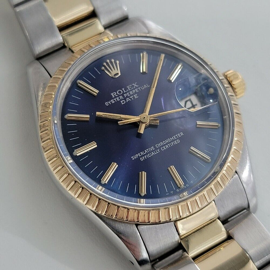 Mens Rolex Oyster Perpetual Date 15053 35mm 14k Gold ss 1980s Auto Quick RA272