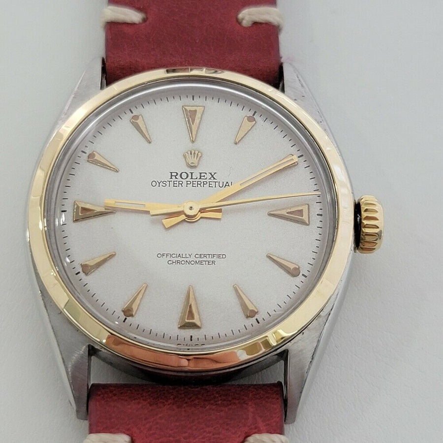 Mens Rolex Oyster Perpetual 6085 34mm 14k SS Bubbleback 1950s Automatic RA213R