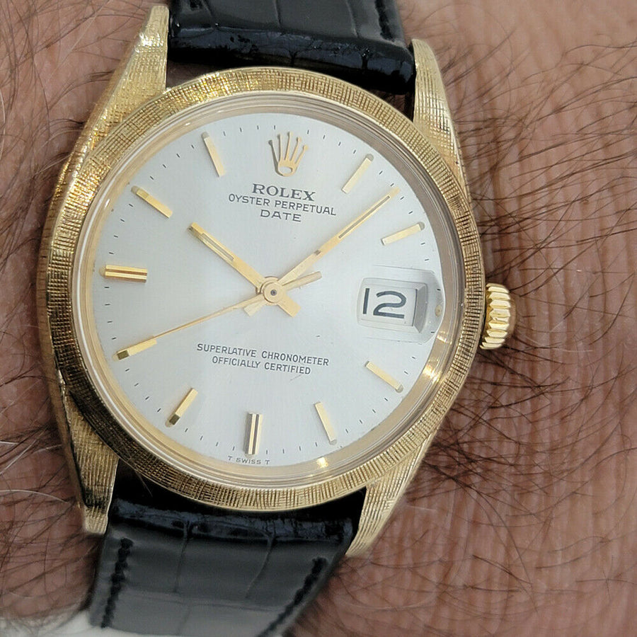 Mens Rolex Oyster Perpetual Date 1500 35mm 14K Gold Automatic 1960s Swiss RA267